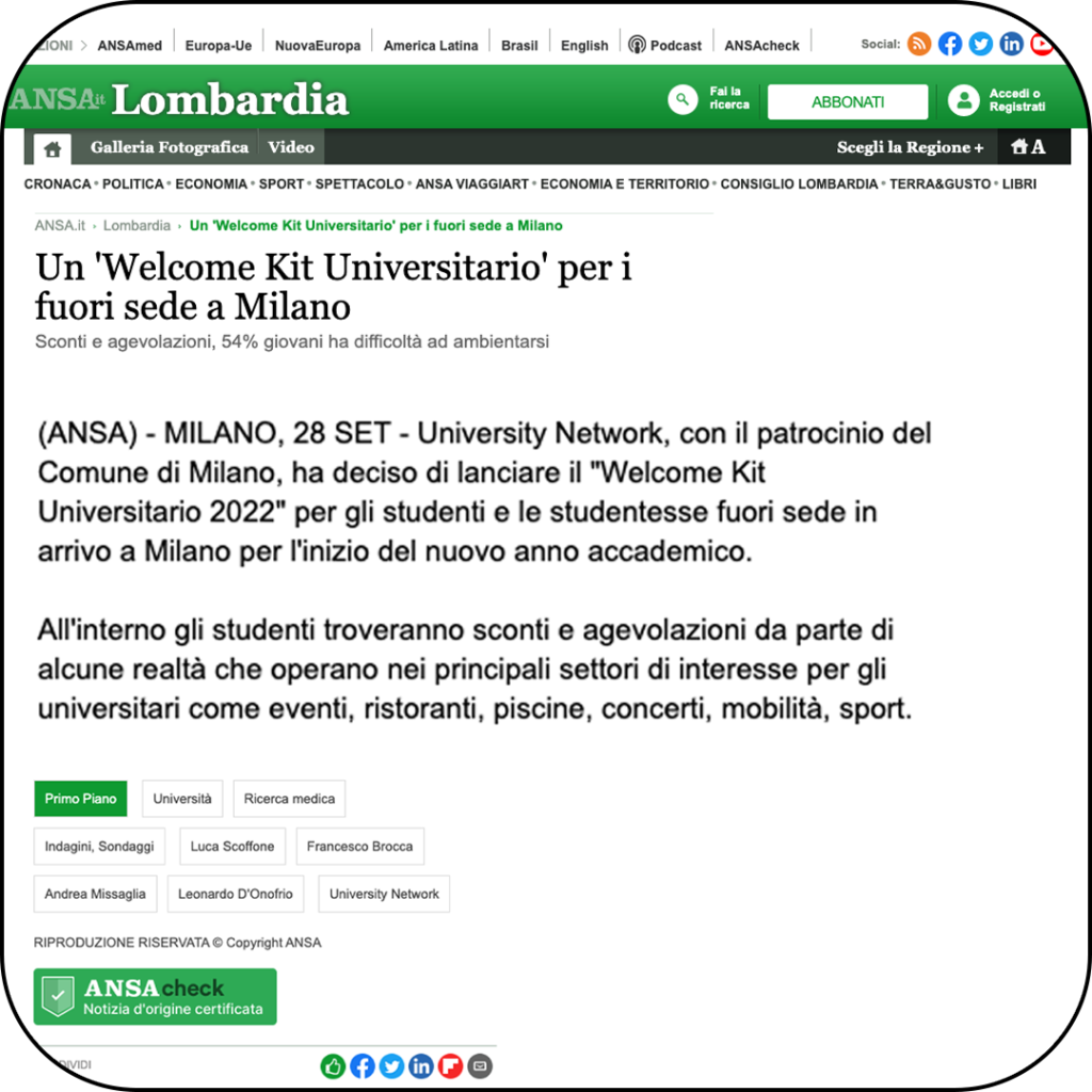 Welcome Kit Universitario — ANSA